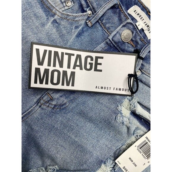 Almost Famous Vintage Mom Jeans Women's Faded Blue Distressed Destructed NEW - Picture 8 of 14